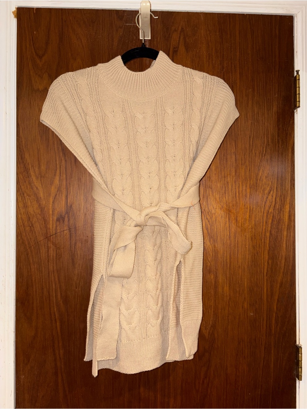 Cream Cable Knit Belted Sweater Tunic